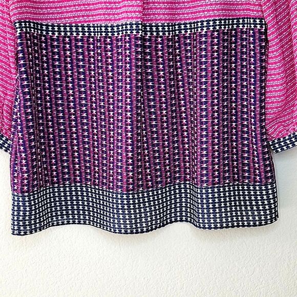 WILLI SMITH Women's Pink Blue 3/4 Sleeve V-Neck Patterned Sheer Blouse size XL - Picture 8 of 12